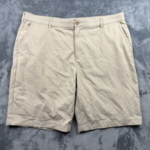 Men's Size 40 IZOD Golf Shorts Tan Khaki 9" Inseam Polyester + Spandex